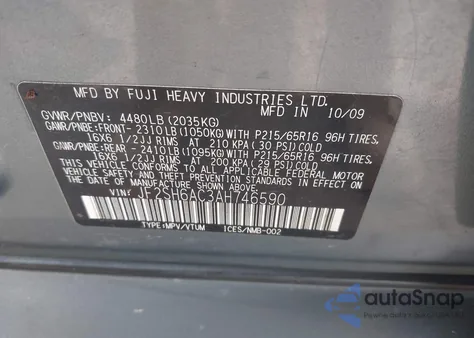 2010 Subaru Forester 2.5X from USA, damaged, VIN JF2SH6AC3AH746590